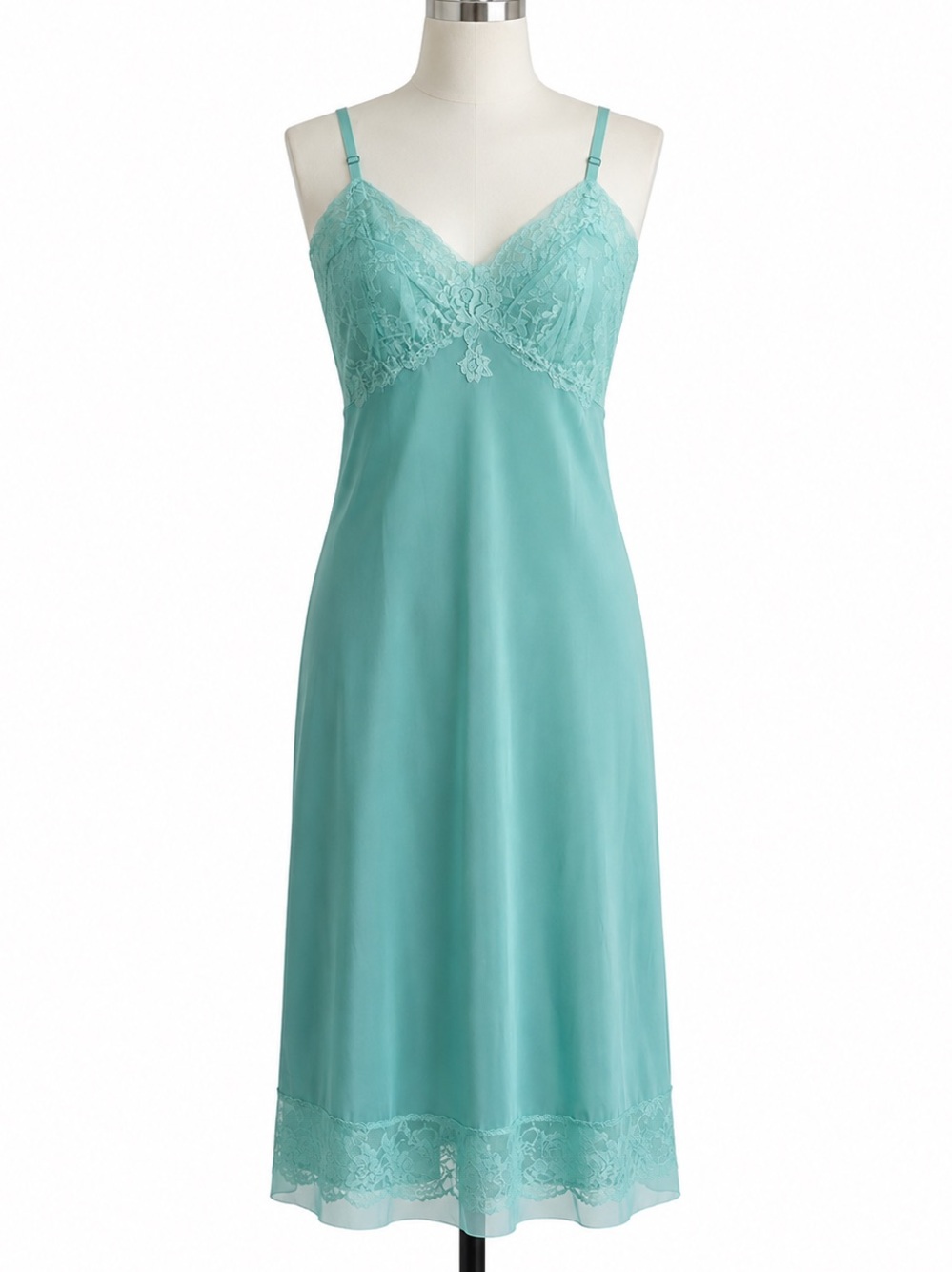 Vintage Vanity Fair Babydoll Slip Dress 34 S M Nylon Tricot Seafoam Blue Green